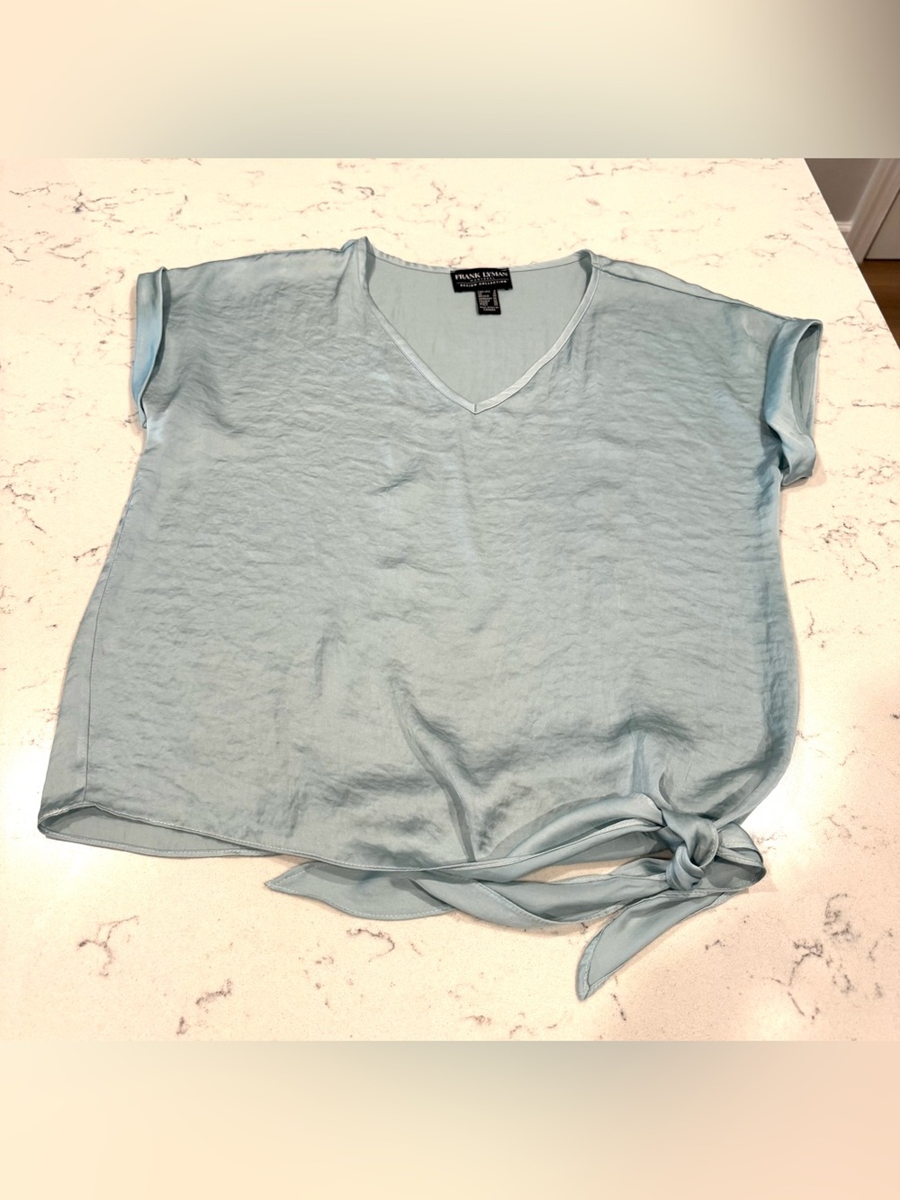 Frank Lyman Design Pale Blue V-Neck Tie-Hem Blouse | Size 8 |